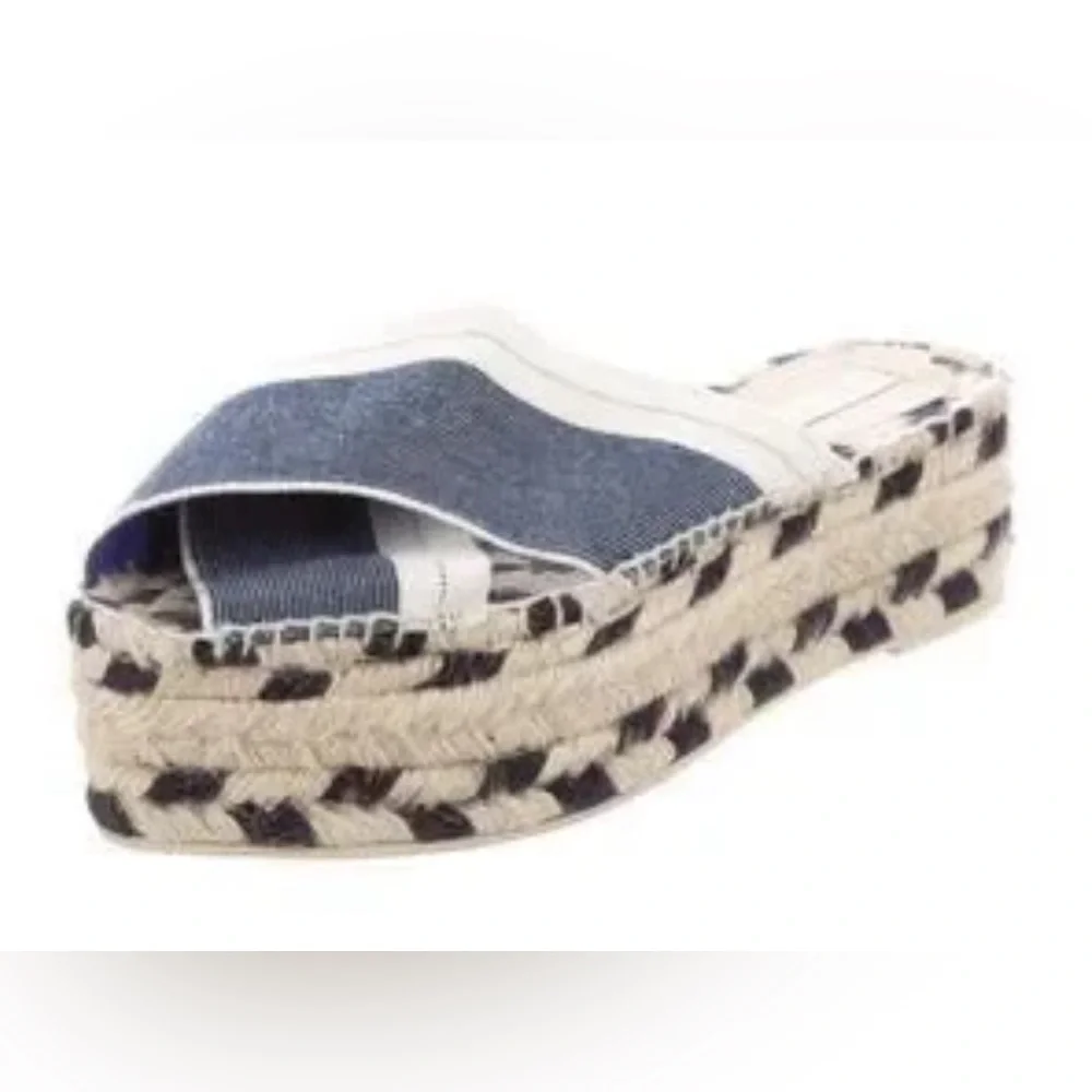 Stella McCartney Navy Blue/Beige Canvas Peep-Toe Espadrille Platform Sandals
